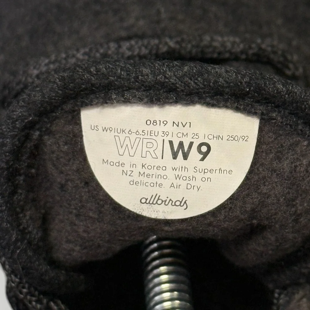 Allbirds Women Wool Runners‎ True Black Sneakers Size 9 Sustainable Merino Wool